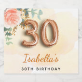 30e verjaardag bloem roos goud eucalyptusmonogram sparkling wijnetiket (Enkel label)