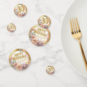 30e verjaardag - Bloemen en Goud Confetti