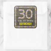 30e verjaardag: Bloemennummer, Faux Wood Look, Naa Vierkante Sticker (Tas)