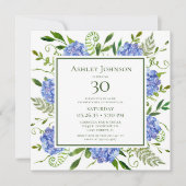 30e verjaardag Blue Hydrangeas Kaart (Voorkant)