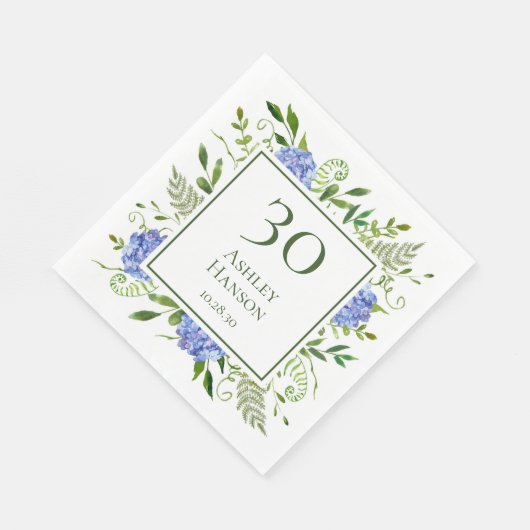 30e verjaardag Blue Hydrangeas Servet (Hoek)