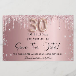30e verjaardag blush glitter save the date kaart