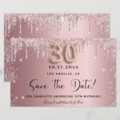 30e verjaardag blush glitter save the date kaart (Voorkant / Achterkant)