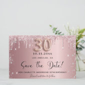 30e verjaardag blush glitter save the date kaart (Staand voorkant)