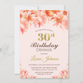 30e verjaardag Blush Pink Gold Floral Dinner Party Kaart (Voorkant)
