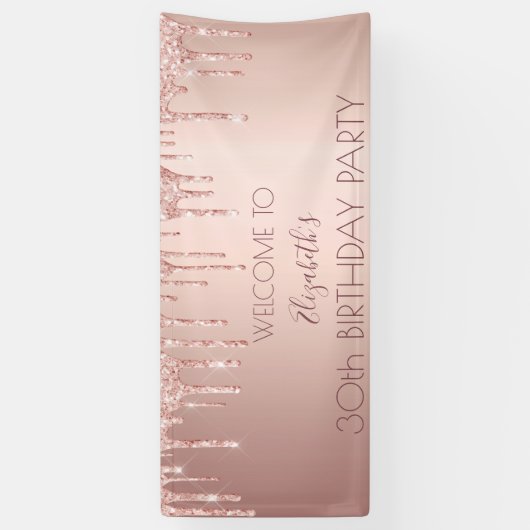 30e verjaardag blush roos gouden druppel welkom spandoek (Verticaal)