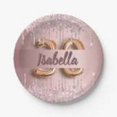 30e verjaardag blush roze glitter naam papieren bordje (Voorkant)