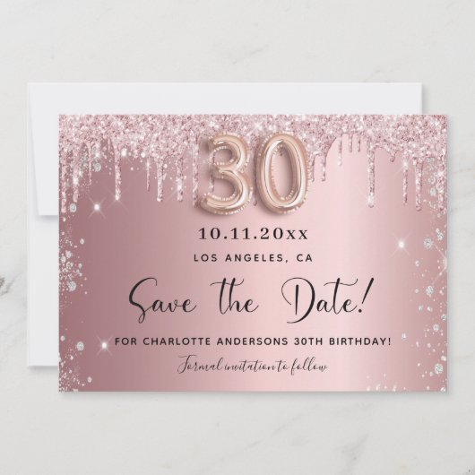 30e verjaardag blush roze zilver save the date (Voorkant)