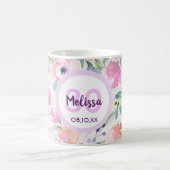 30e verjaardag boho chic waterkleurige roze bloeme koffiemok (Center)