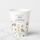 30e Verjaardag Boho Wildflowers Waterverf Floral Papieren Bekers (Voorkant)