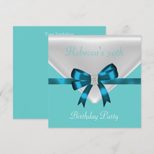 30e verjaardag Boog White Blauwgroen Blue 2 Kaart (Voorkant / Achterkant)