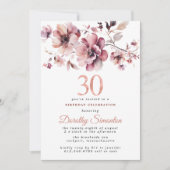 30e verjaardag Bourgogne Dusty Blush Roze Bloemen Kaart (Voorkant)