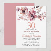 30e verjaardag Bourgogne Dusty Blush Roze Bloemen Kaart (Voorkant / Achterkant)