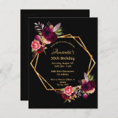 30e verjaardag Bourgogne zwarte uitnodiging (Voorkant / Achterkant)