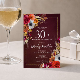 30e Verjaardag Bourgondië Herfstbloemen Elegante S Kaart