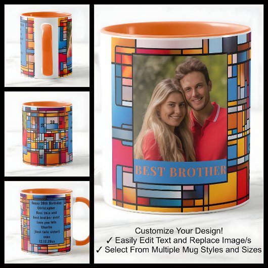 30e Verjaardag Broer Glas in lood Foto Mok 008