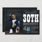 30e verjaardag Chalkboard Blue Balloon Rustic foto Kaart (Voorkant / Achterkant)