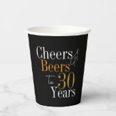 30e verjaardag Cheers Beers Black Gold Party Papieren Bekers (Achterkant)
