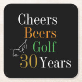 30e verjaardag Cheers Beers Golf Black Gold Party Kartonnen Onderzetters (Voorkant)