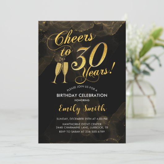 30e verjaardag - Cheers tot 30 jaar Gold Black Kaart (Staand voorkant)