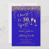 30e verjaardag - Cheers tot 30 jaar Gold Royal Blu Kaart (Voorkant)