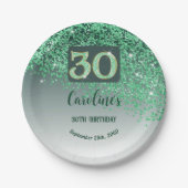 30e verjaardag Chic Falling Green Glitter Papieren Bordje (Voorkant)