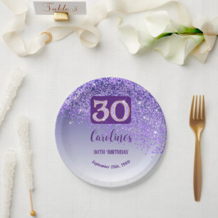 30e verjaardag Chic Falling Paarse Glitter Papieren Bordje