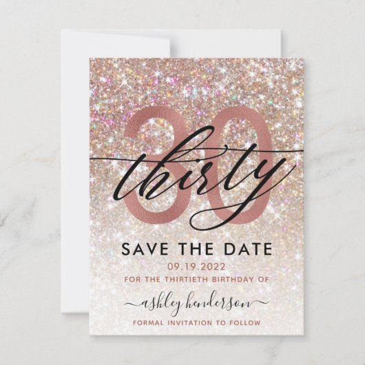 30e verjaardag Chic Glitter Ombre sparen de datum Save The Date (Voorkant)