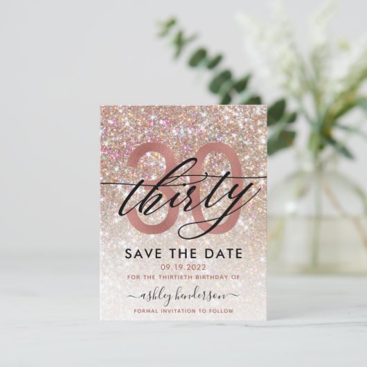 30e verjaardag Chic Glitter Ombre sparen de datum Save The Date (Staand voorkant)