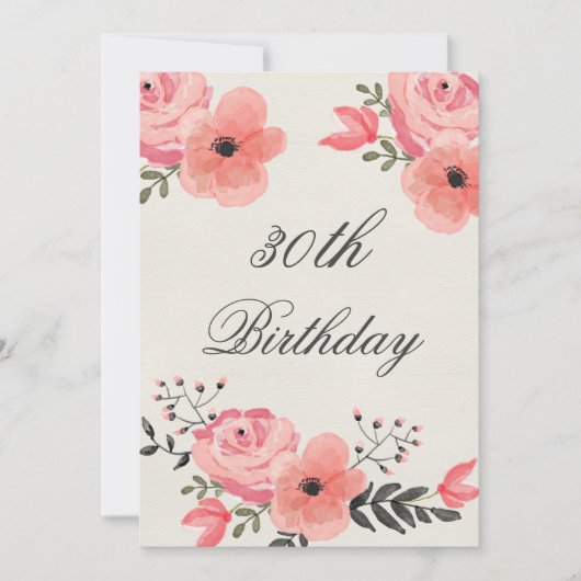 30e verjaardag Chic Waterverf Flowers Kaart (Voorkant)