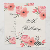30e verjaardag Chic Waterverf Flowers Kaart (Voorkant / Achterkant)