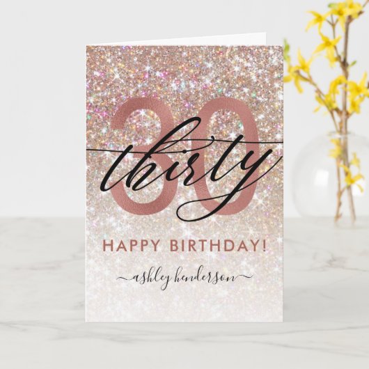 30e verjaardag chique glitter ombre Kaart (Gele Bloem)