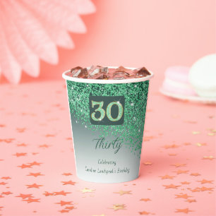 30e verjaardag Classy Falling Green Glitter Papieren Bekers