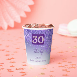30e verjaardag Classy Falling Paarse Glitter Papieren Bekers