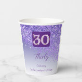 30e verjaardag Classy Falling Paarse Glitter Papieren Bekers (Achterkant)