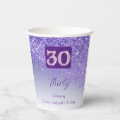 30e verjaardag Classy Falling Paarse Glitter Papieren Bekers (Voorkant)