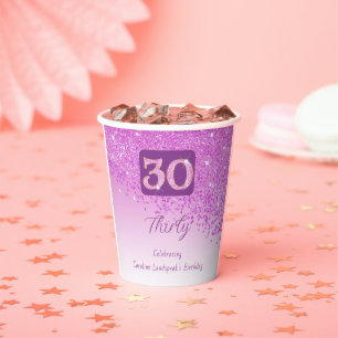 30e verjaardag Classy Falling Pink Glitter Papieren Bekers