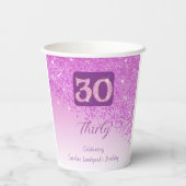 30e verjaardag Classy Falling Pink Glitter Papieren Bekers (Achterkant)