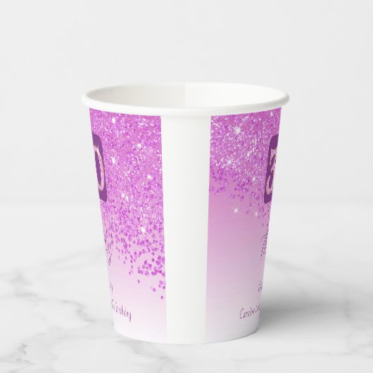 30e verjaardag Classy Falling Pink Glitter Papieren Bekers (Links)