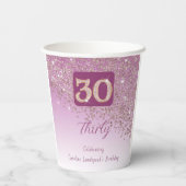 30e verjaardag Classy Falling Roos Gold Glitter Papieren Bekers (Achterkant)