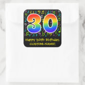 30e verjaardag: Colorful Music Symbols, Rainbow 30 Vierkante Sticker (Tas)