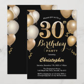 30e verjaardag Confetti zwarte en gouden ballonnen Kaart (Voorkant / Achterkant)