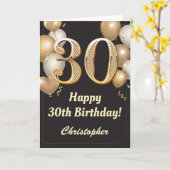 30e verjaardag Confetti zwarte en gouden ballonnen Kaart (Gele Bloem)