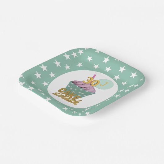 30e verjaardag Cupcake Cake Smash Party Groene Ste Papieren Bordje (Gebogen)