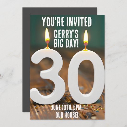 30E VERJAARDAG CUSTOM PARTY UITNODIGINGEN (Voorkant / Achterkant)