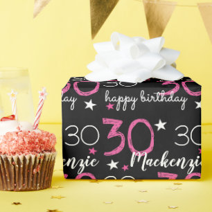 30e verjaardag Custom Pink Black Wrapping Paper Cadeaupapier