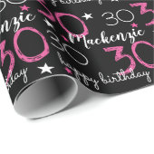 30e verjaardag Custom Pink Black Wrapping Paper Cadeaupapier (Rol Hoek)