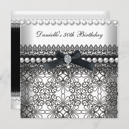 30e verjaardag Damask Black White Pearl Kaart (Voorkant / Achterkant)