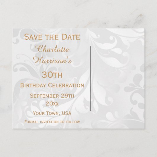 30e verjaardag Damask en Faux Bow Bewaar de datum Aankondigingskaart (Achterkant)
