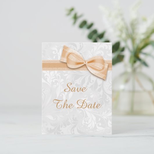 30e verjaardag Damask en Faux Bow Bewaar de datum Aankondigingskaart (Staand voorkant)